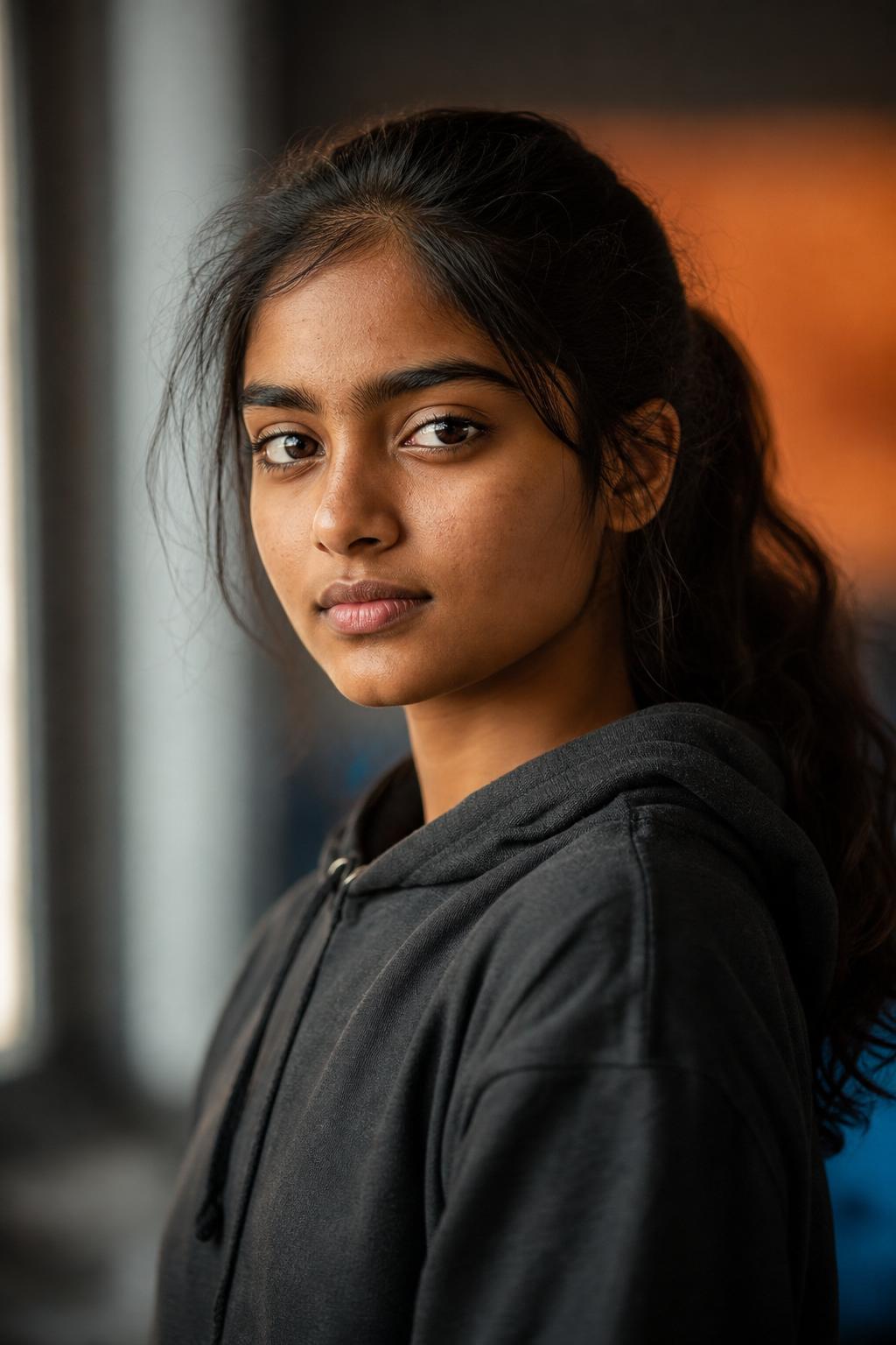 A confident teenage student looking calmly at the camera